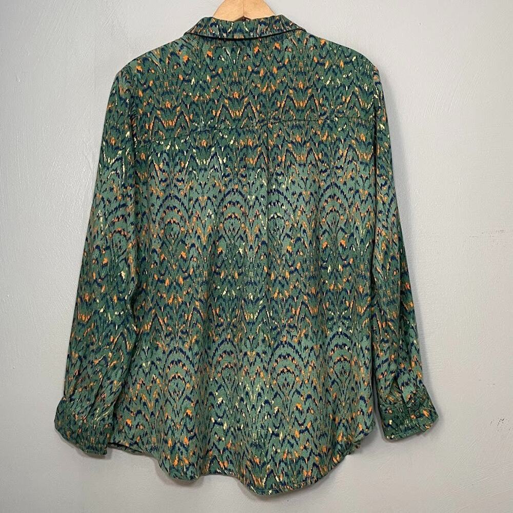 Liverpool Button Up Shirt Size Small Emerald Ikat Earthy Green Woven Blouse Boho - Picture 4 of 9